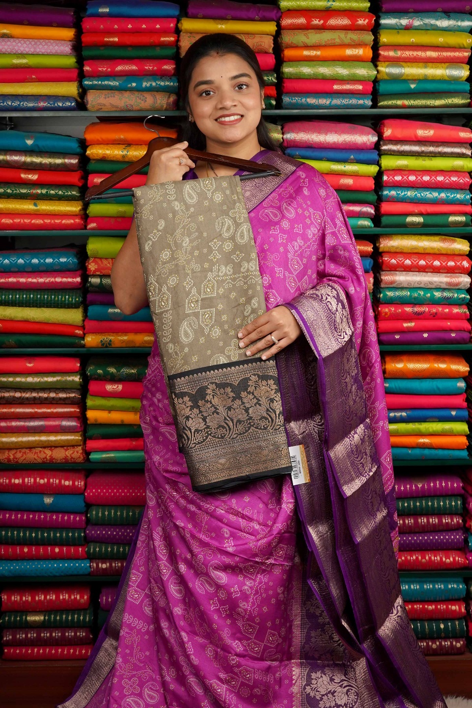 Patola Silk Print With Zari Border Beige And Black Saree