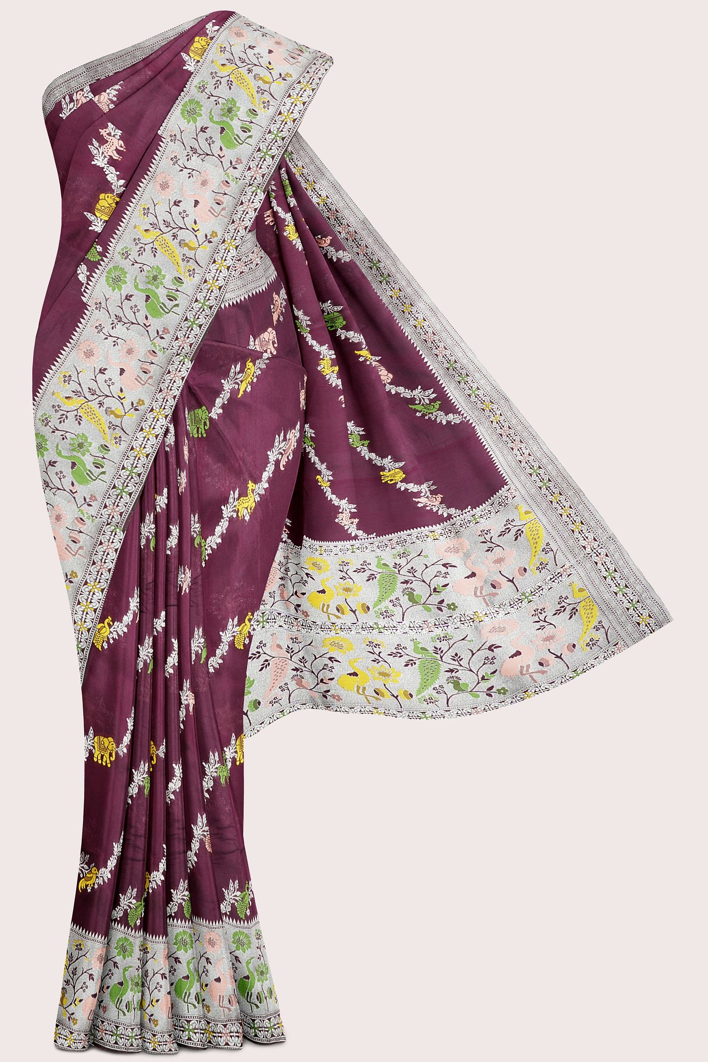 Fancy Silk Paithani Border And Leheriya Design Wine Saree