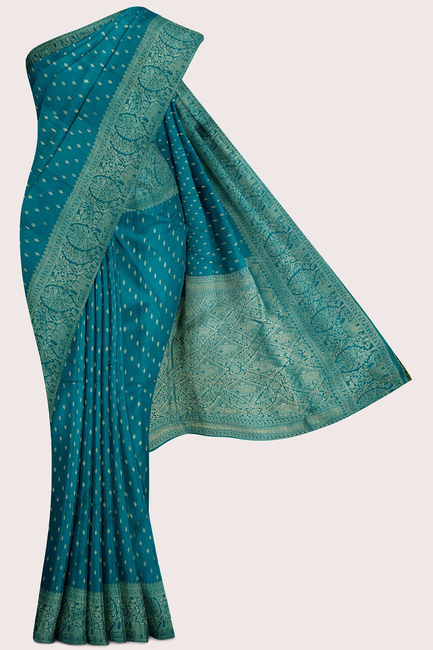 Muslin Georgette Gold Zari Weaving Butta Rama Green Saree