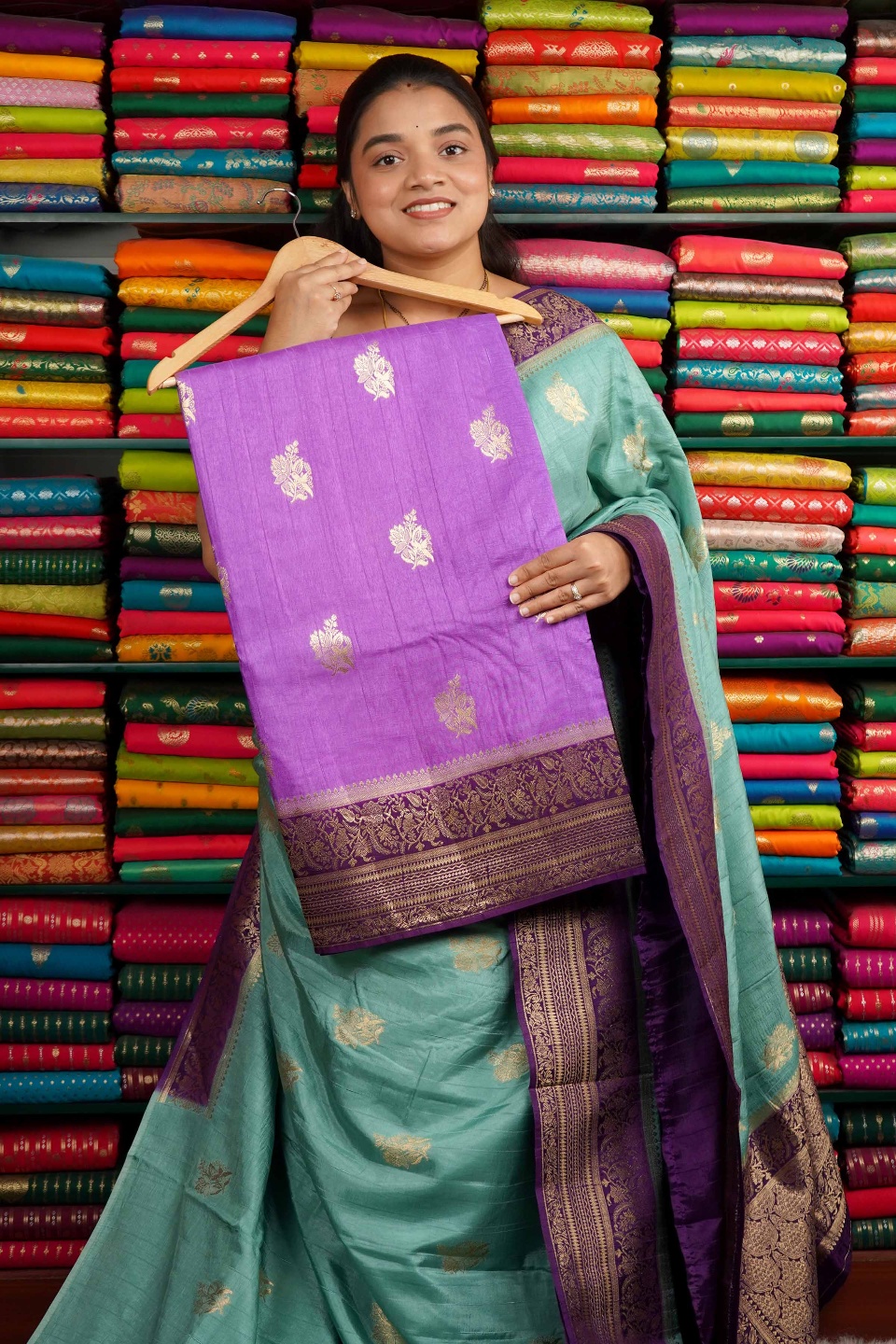 Katan Silk Zari Butta Lavender And Purple Saree