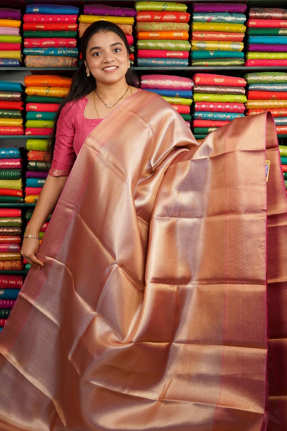 Tissue Silk Brocade Weave Desing Pink Saree