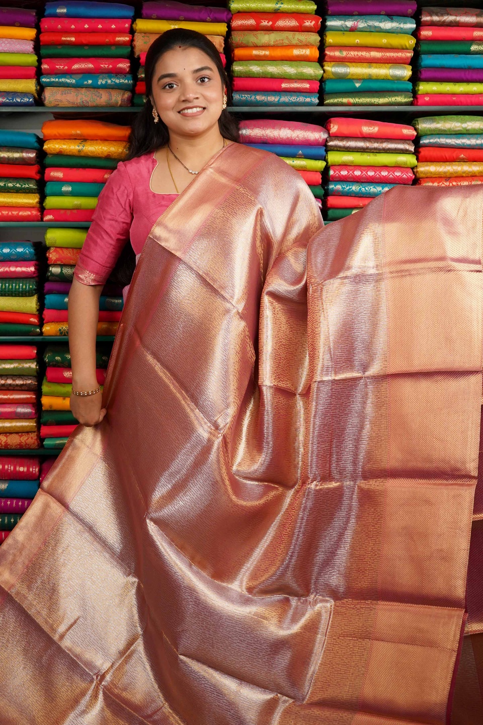 Tissue Silk Brocade Desing Pink Saree