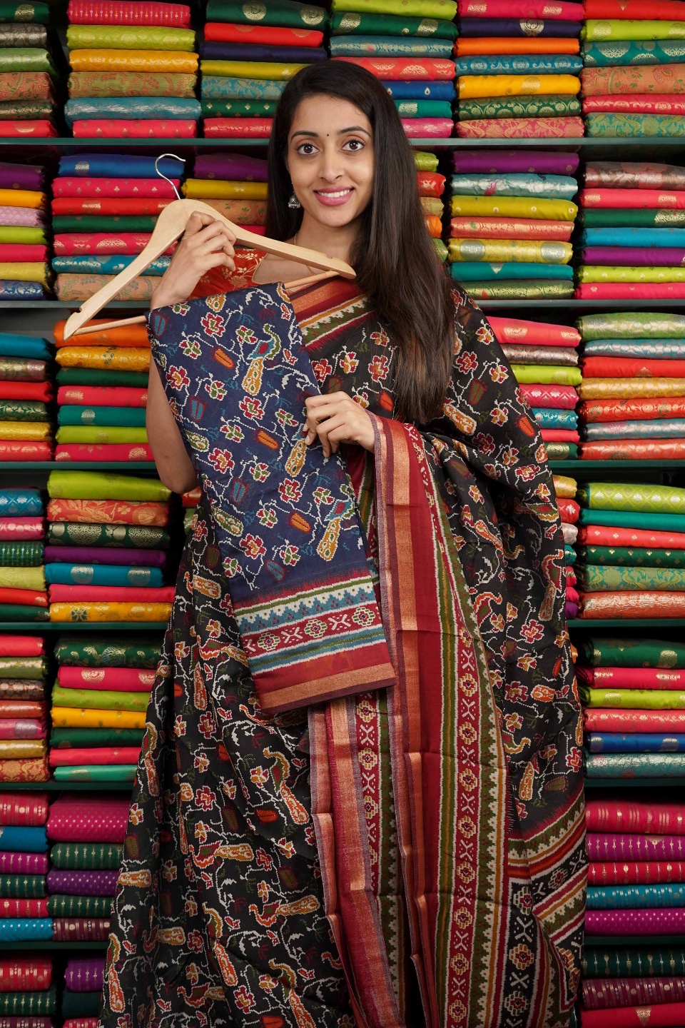 Semi Soft Mangalagiri Silk Printed Navy Blue And Maroon Saree
