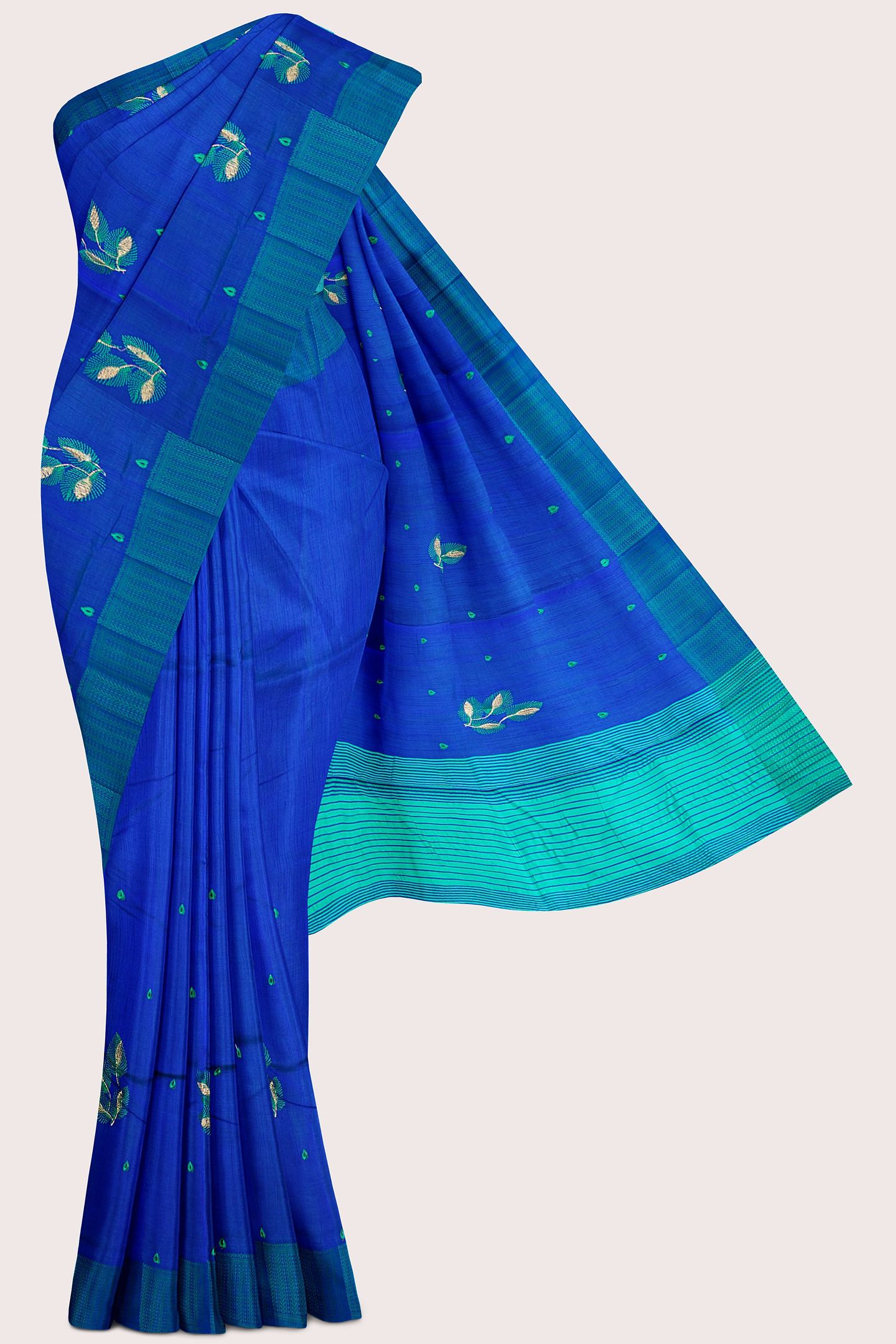 Jute Silk Threading Embroidery Work Royal Blue Saree