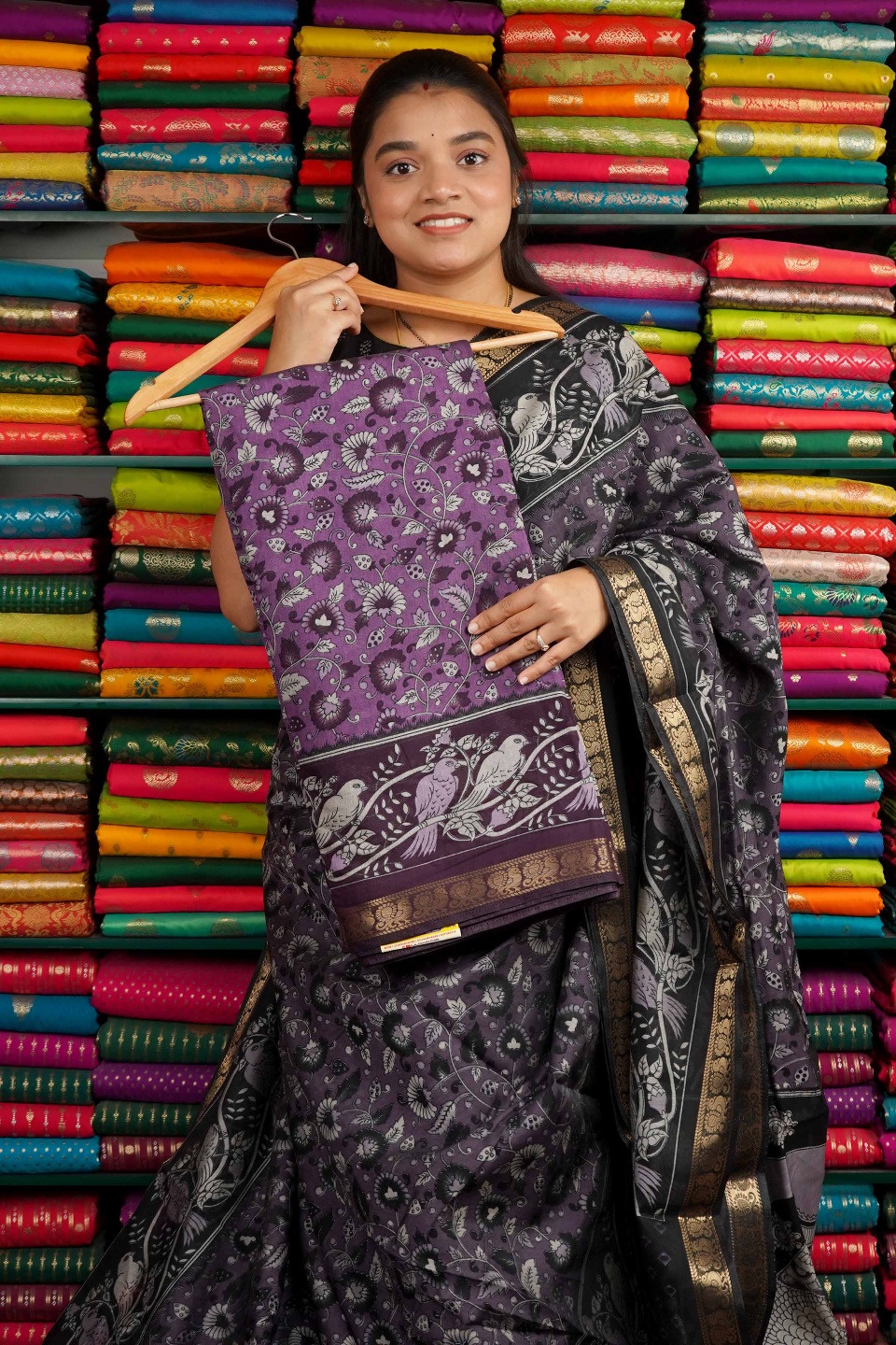 Semi Maheswari Silk Floral Print Dark Lavendar And Purple Saree