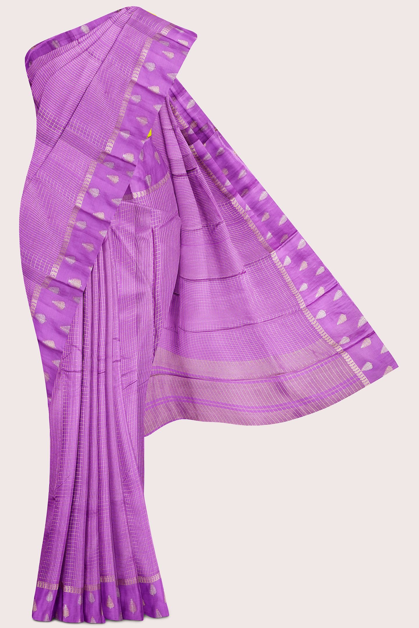 Gadi Georgette Satin Border Checks Design Lavender Saree