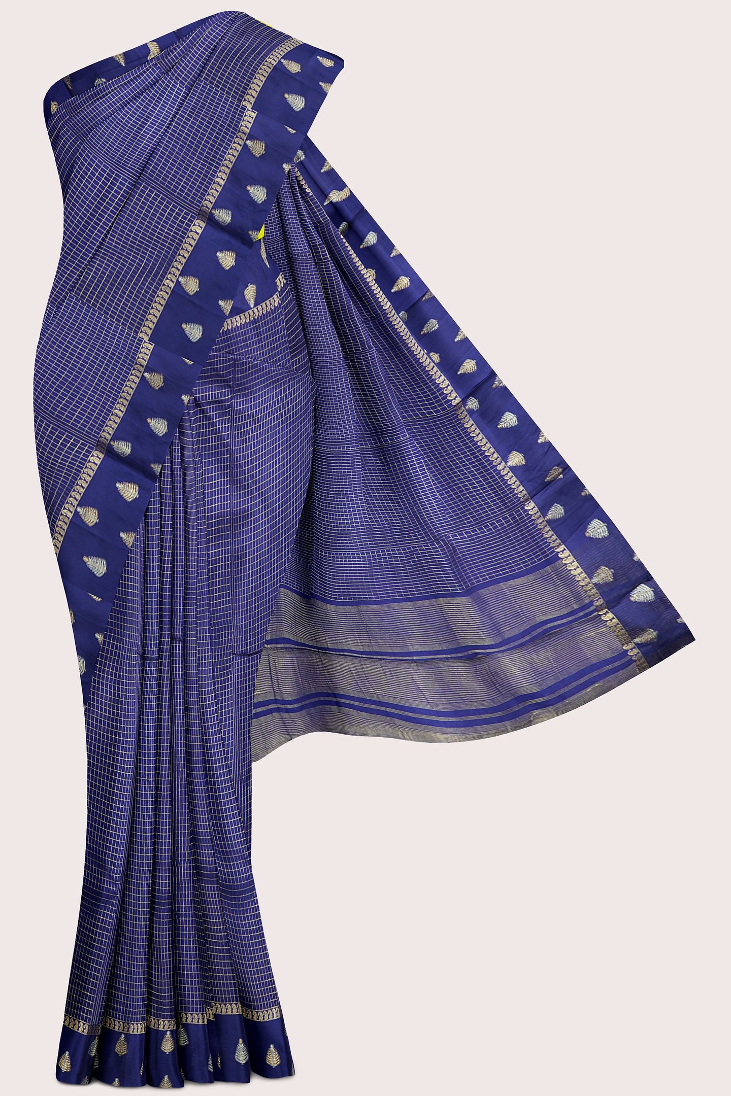 Gadi Georgette Satin Border Checks Design Navy Blue Saree