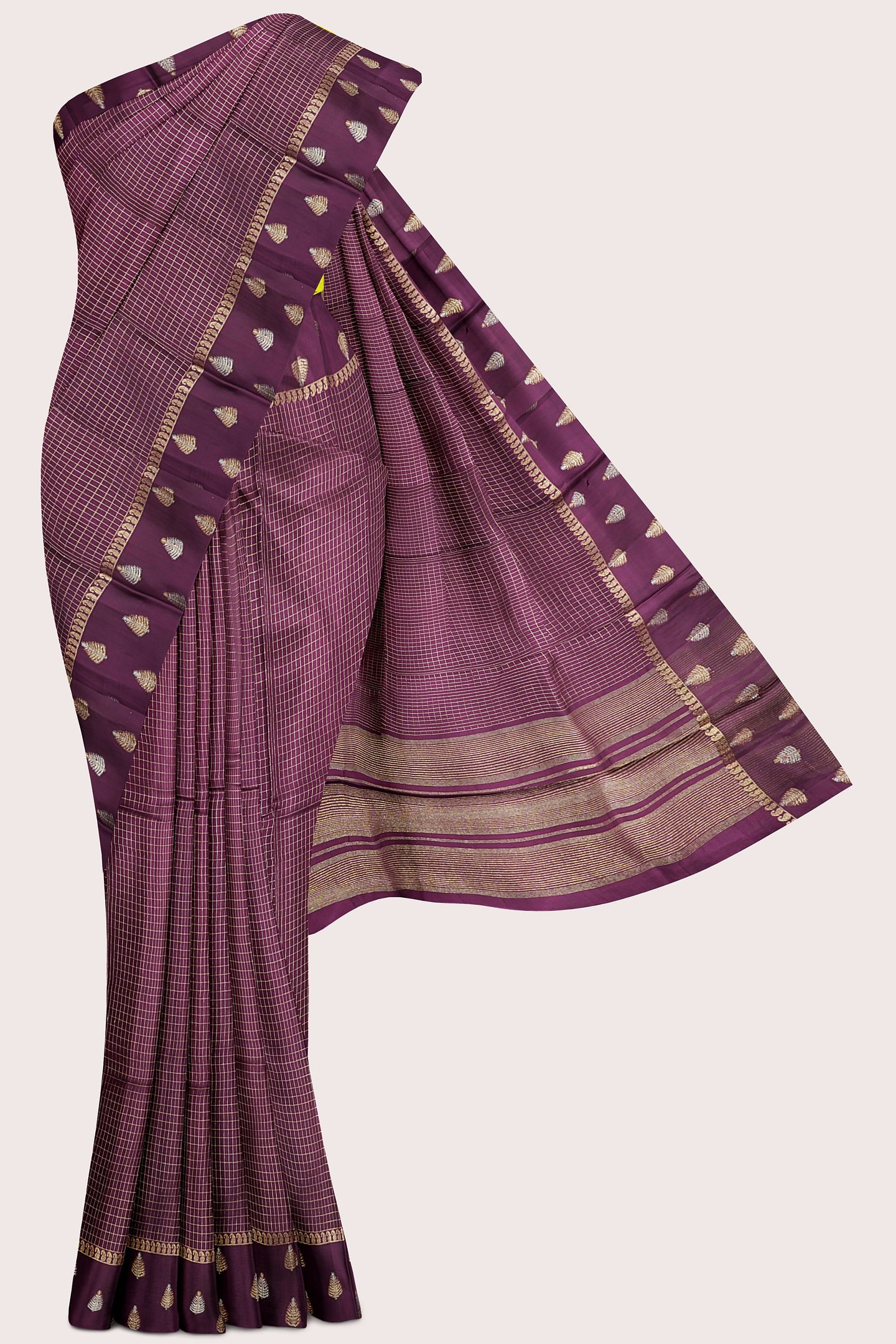 Gadi Georgette Satin Border Checks Design Dark Wine Saree