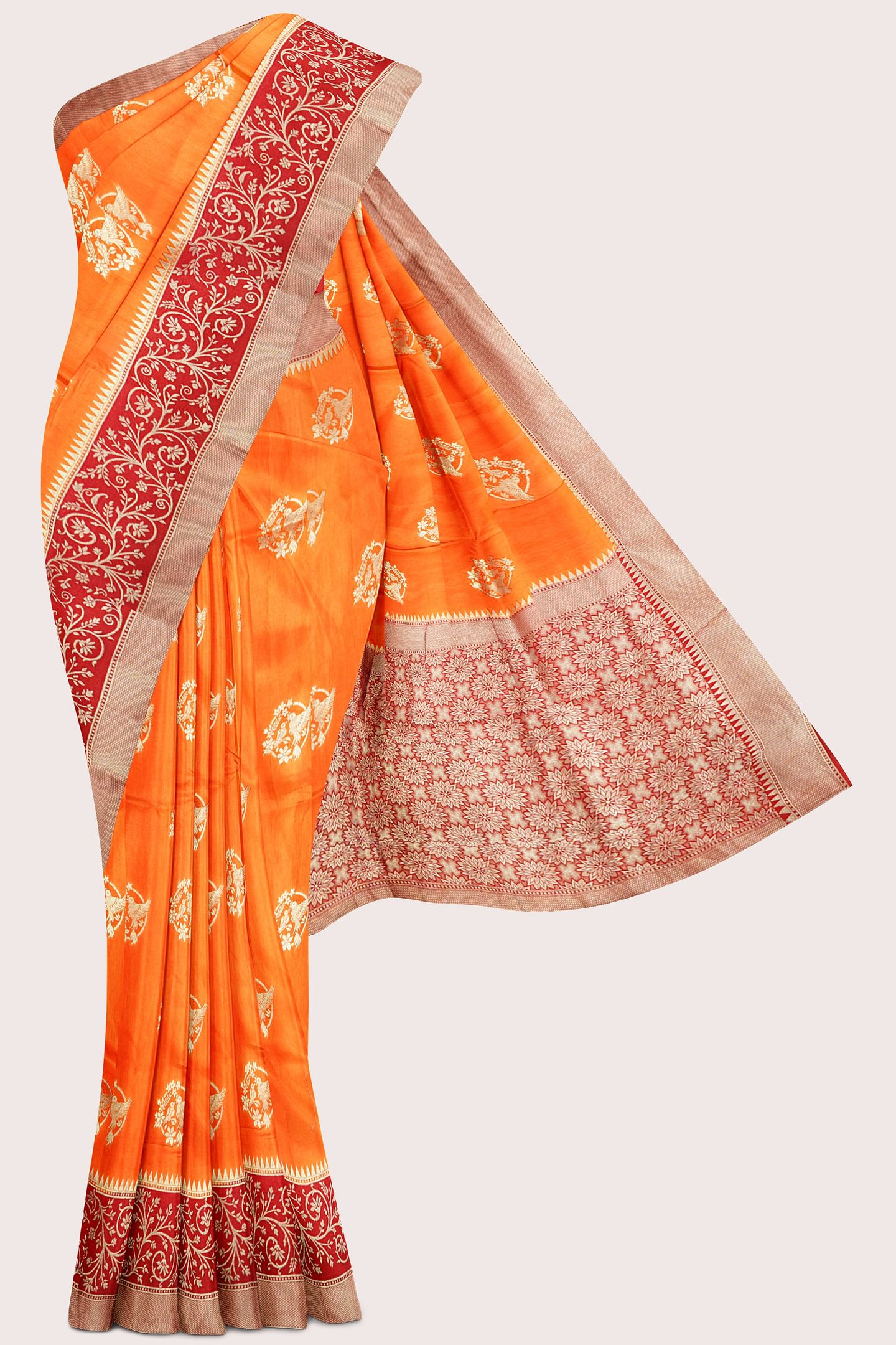 Kadhi Georgette Gold Zari And Butti Orange With Red Saree