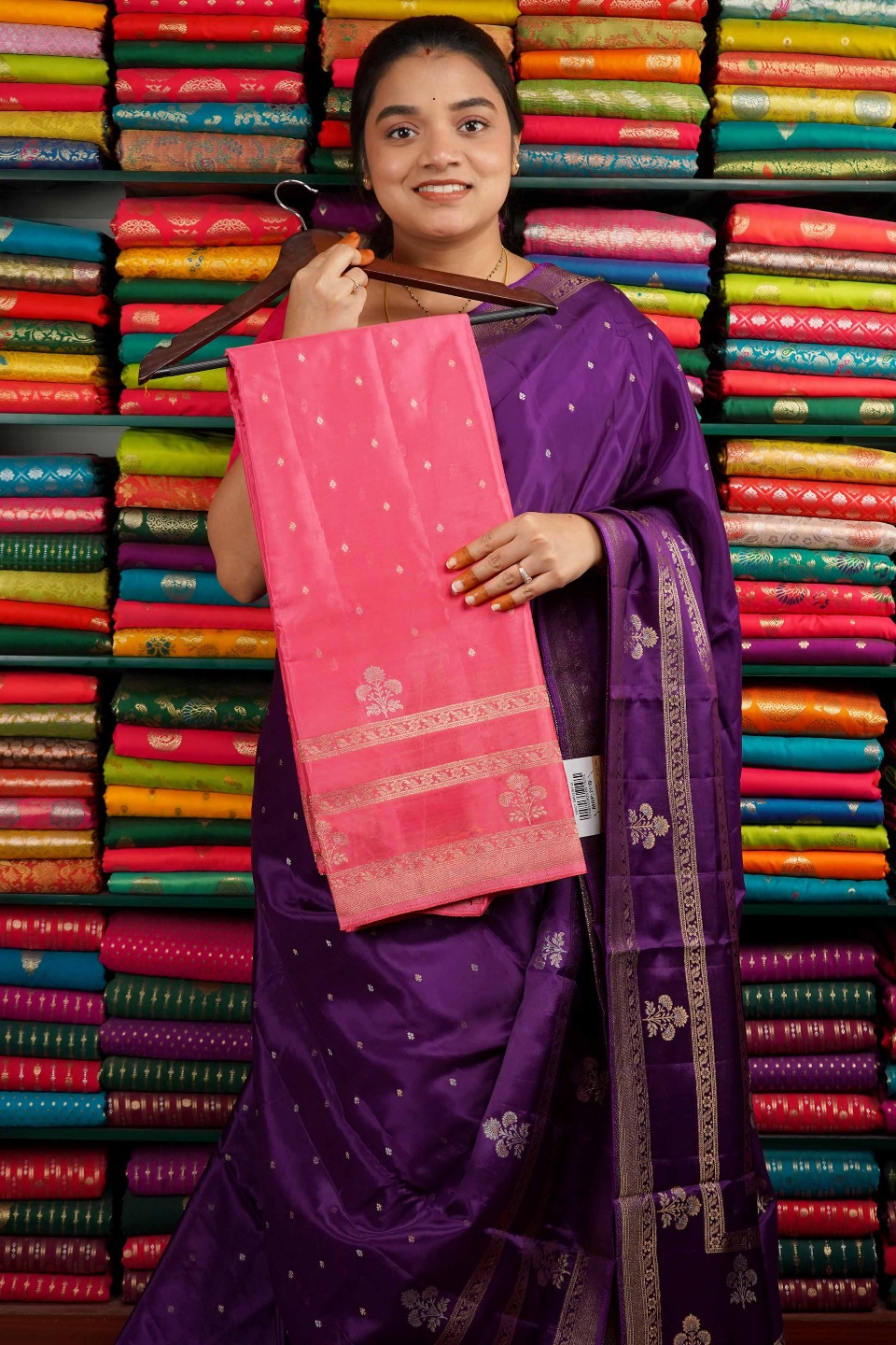 Matka Crepe Gap Border Light Pink And Purple Saree