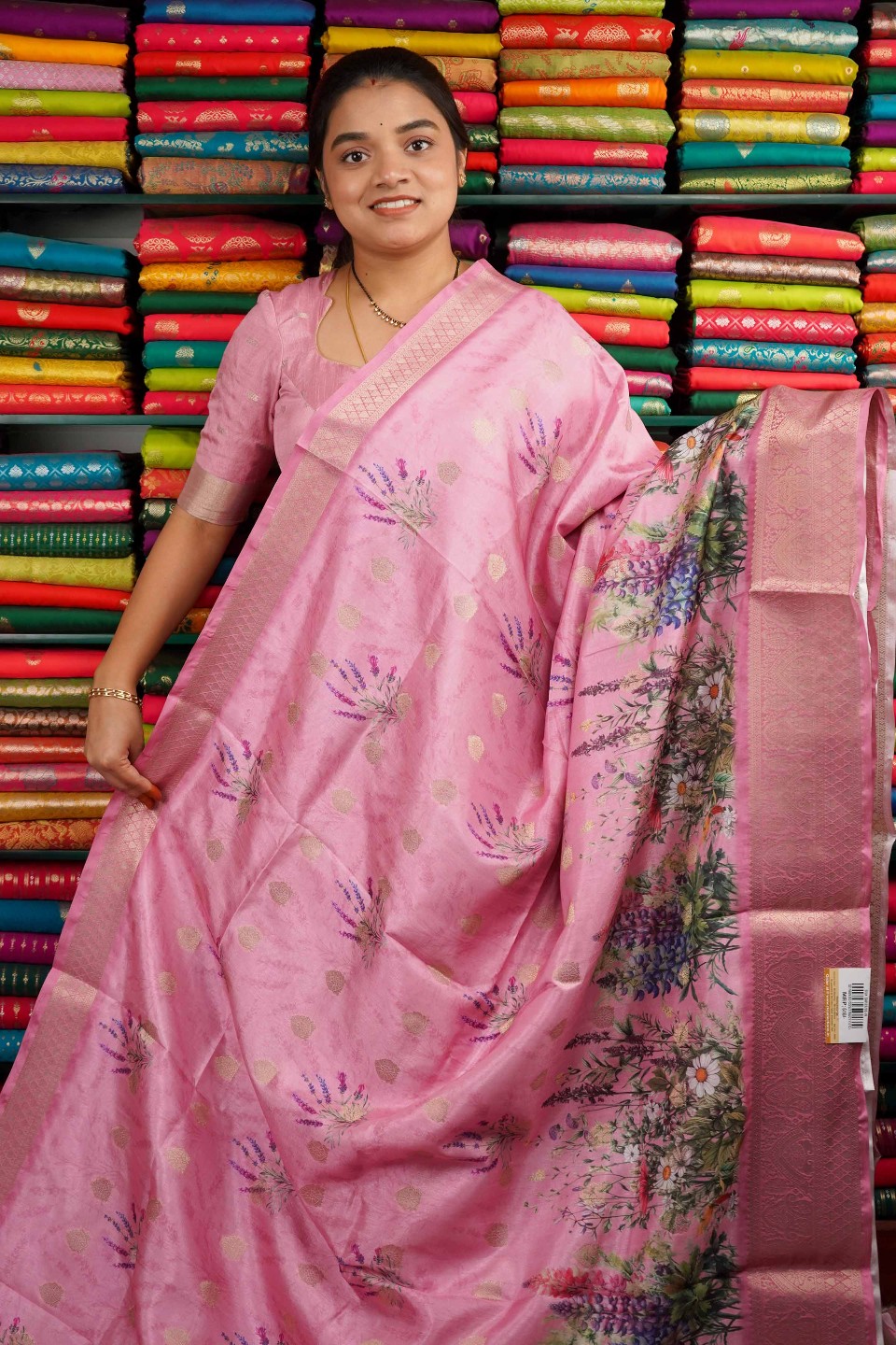 Semi Dola Silk Zari With Digital Print Light Pink Saree