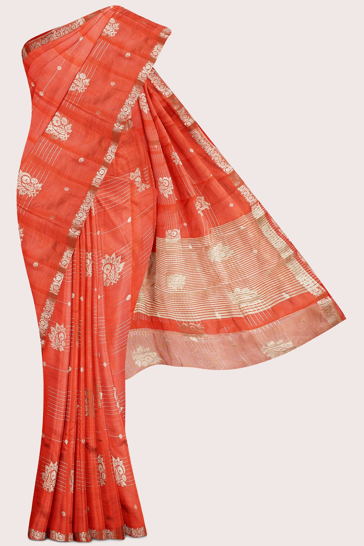 Fancy Semi Tussar Silk Gold Zari Butta Maroon Red Saree