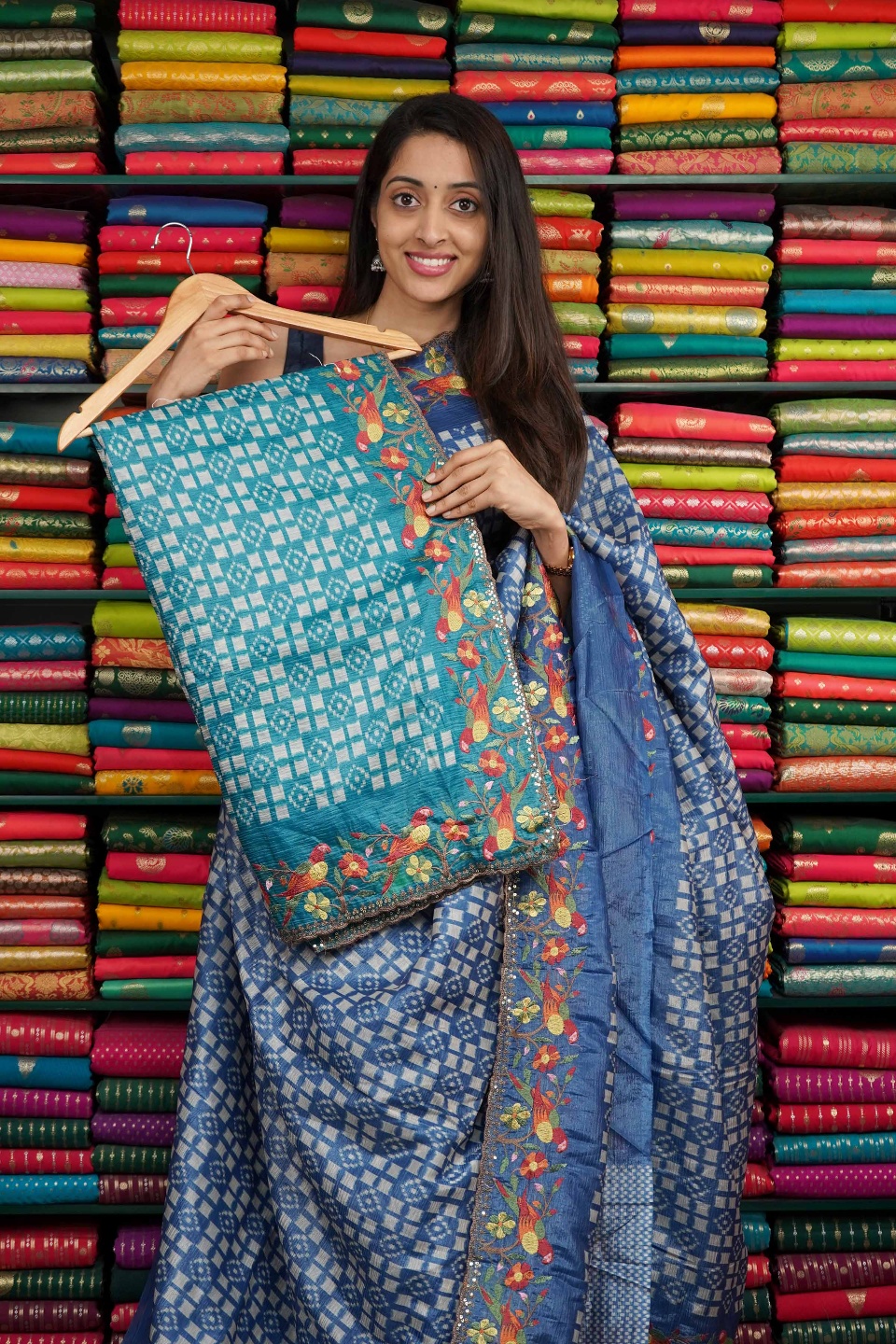 Fancy Tussur Print With Embroidery Border Rama Green Saree