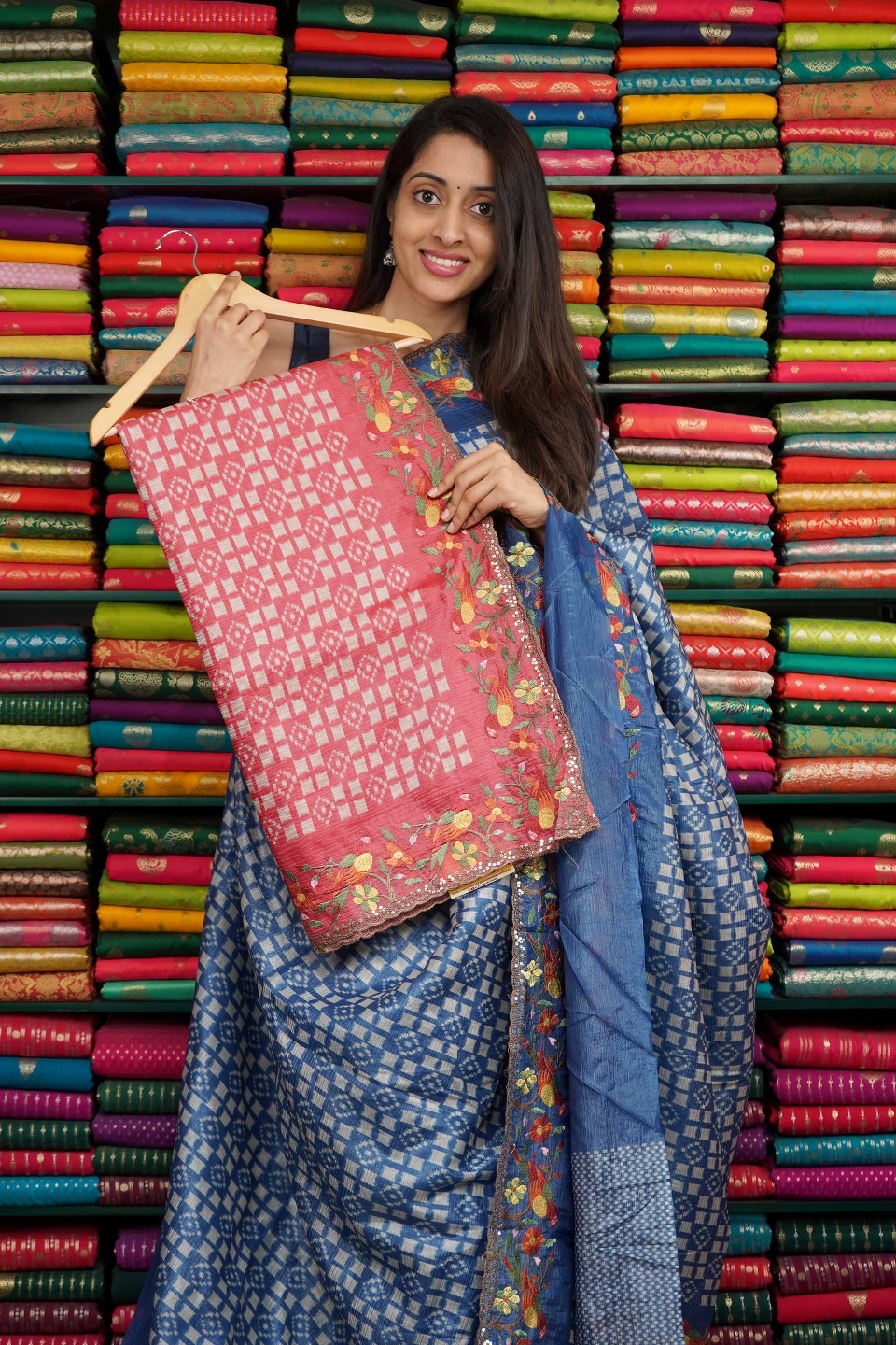Fancy Tussur Print With Embroidery Border Blush Pink Saree