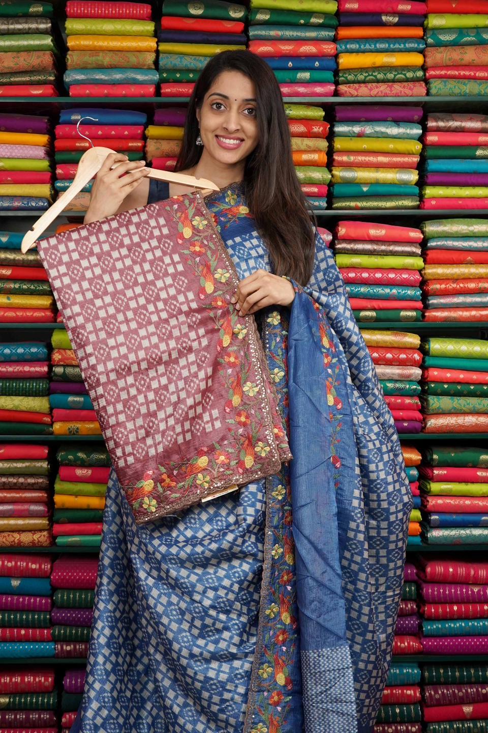 Fancy Tussur Print With Embroidery Border Maroon Saree