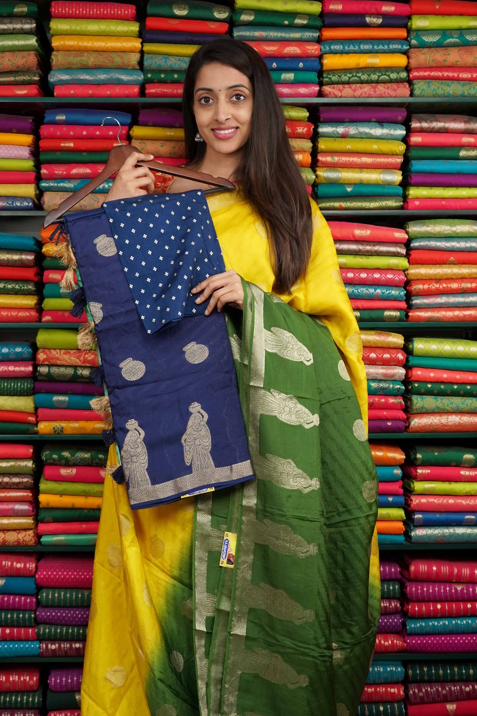 Jute Silk Tie And Dye With Zari Butti Sea Green And NavyBlue Saree