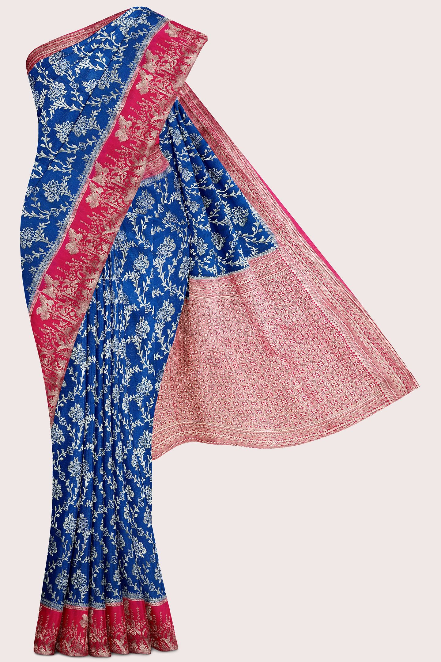 Emboose Silk Full Jal Design Peacock Blue With Pink Saree