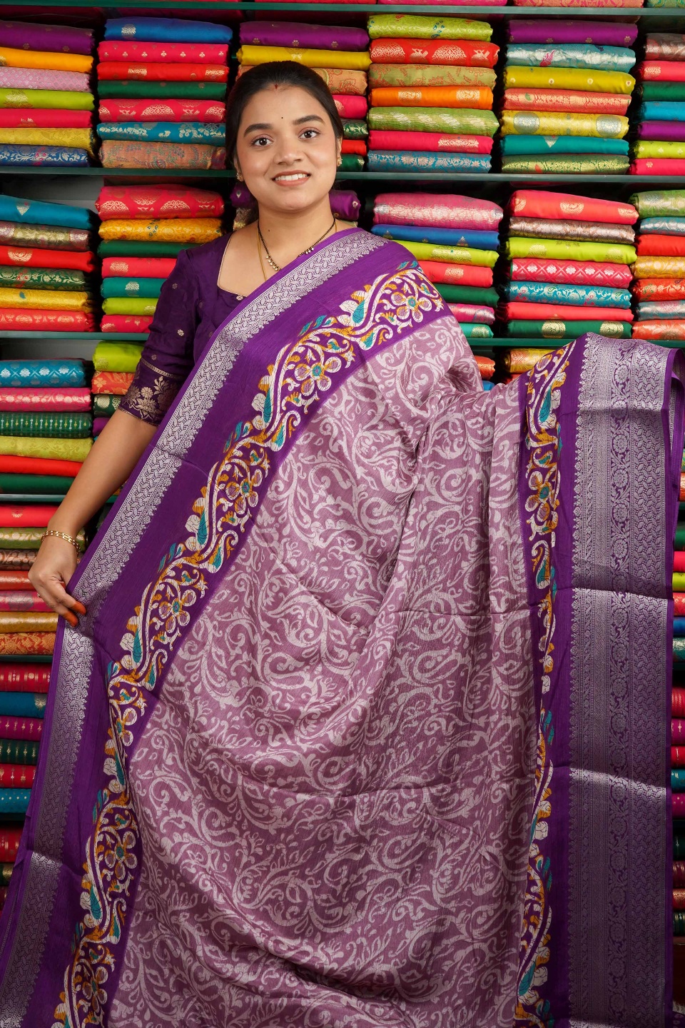Chiffon Crepe Floral Print Lavendar And Purple Saree