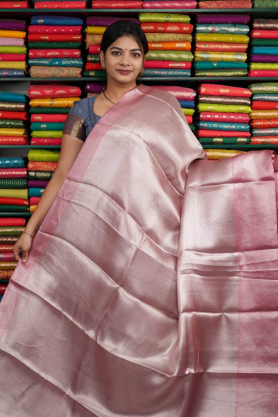 Tissue Silk Brocade Light Baby Pink Saree