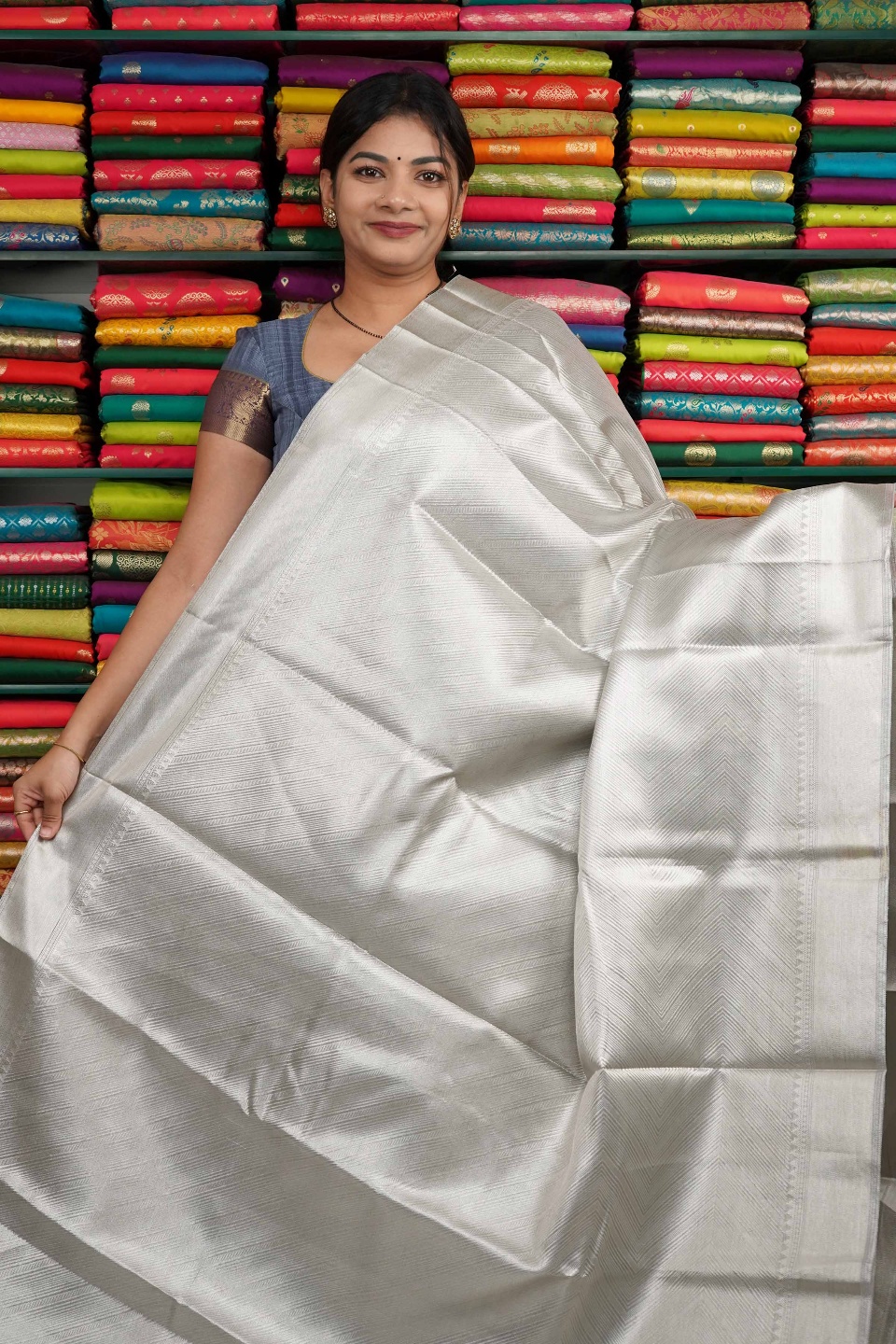 Tissue Silk Brocade Silver Saree