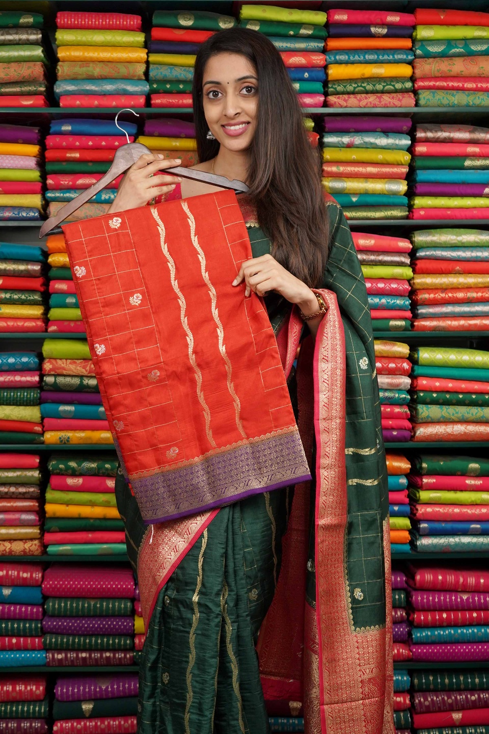 Matka Silk Checks With Zari Leaf Lines Red And Purple Saree