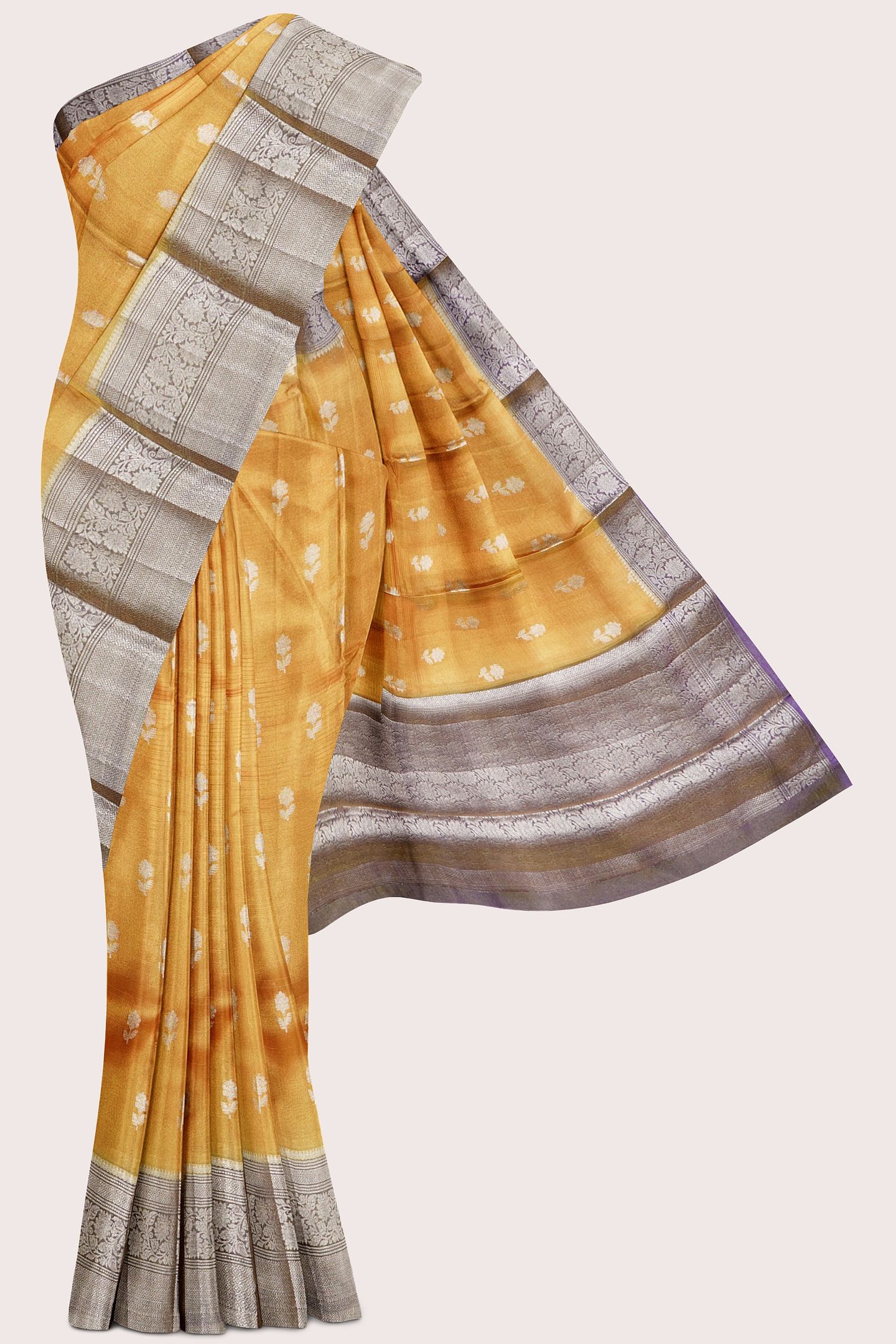 Soft Tissue Brocade Border And Butti Orange With Purple Saree