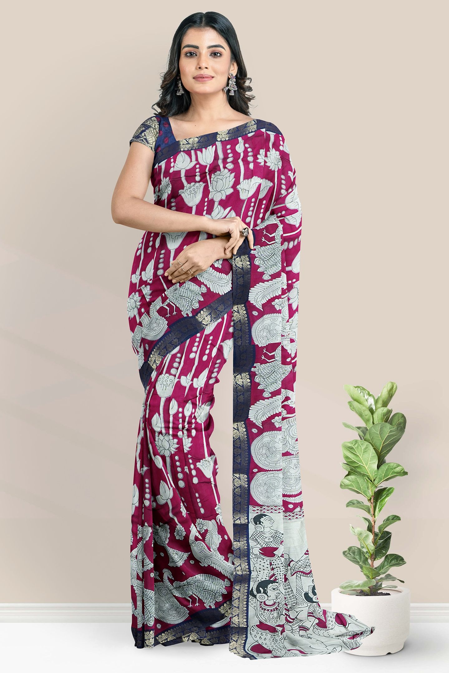 Soft Maheswari Silk Pichwai Digital Print Magenta PinkSaree