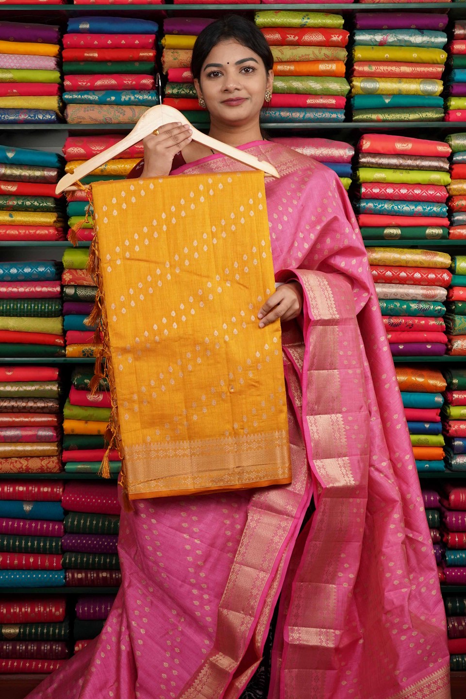Tussur Gold Zari Lines Yellow Saree