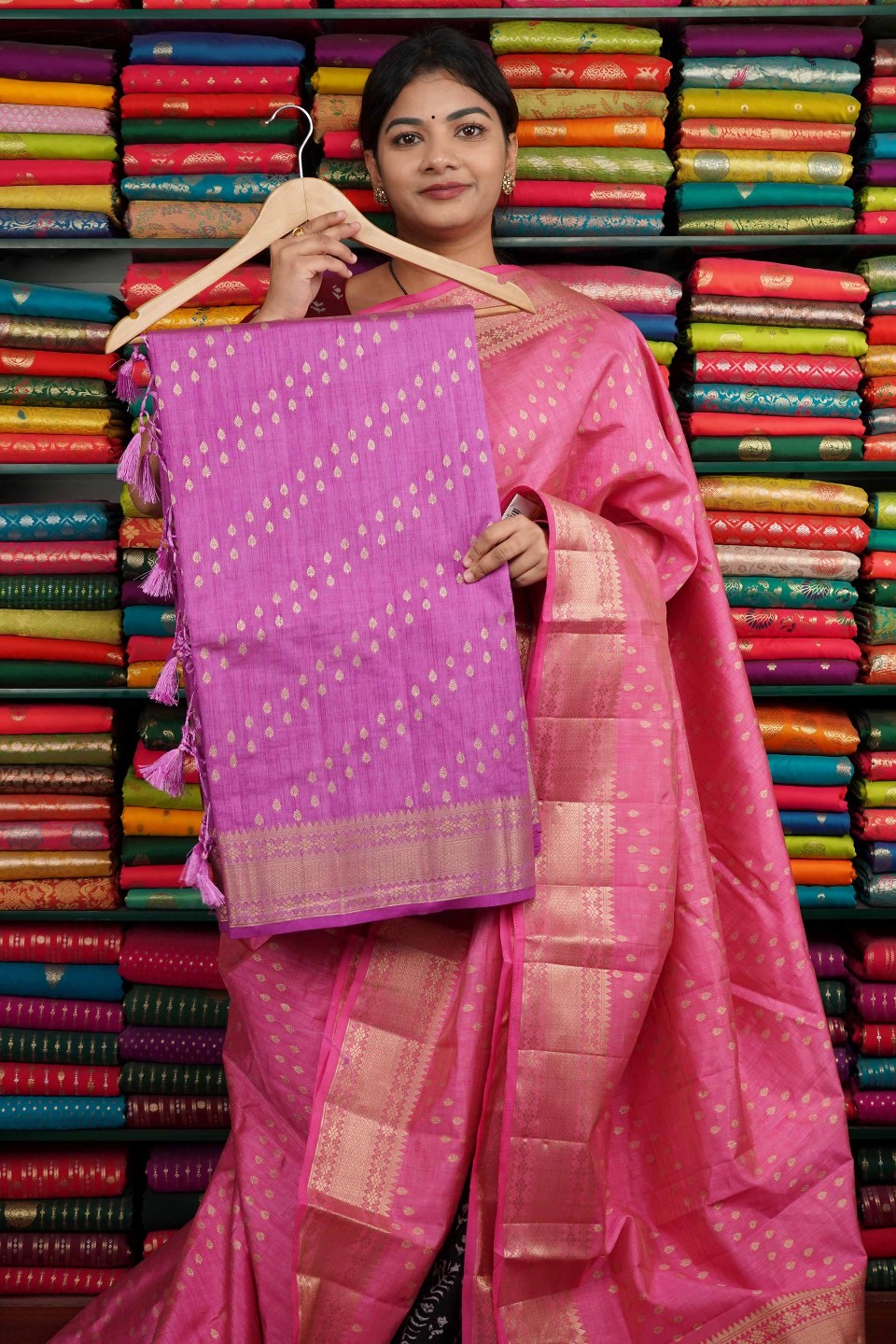 Tussur Gold Zari Lines Lavendar Saree