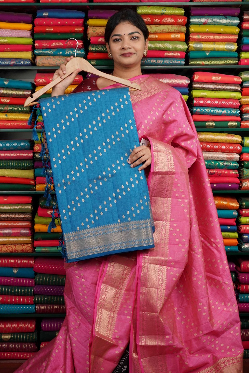Tussur Gold Zari Lines Dark Coppersulphate Blue Saree