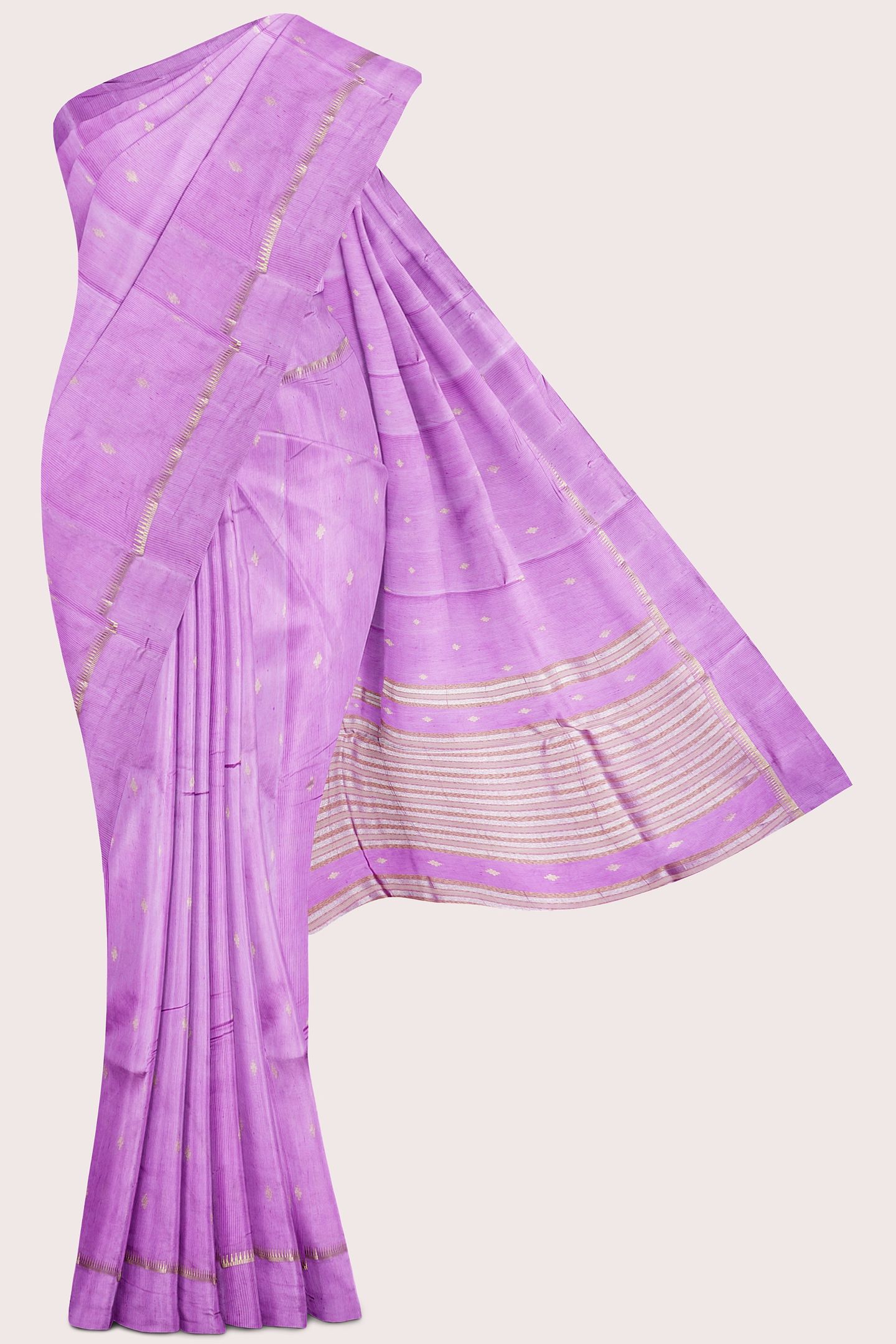 Soft Tussar Silk Gold Zari Weaving And Butta Dark Lavender Saree