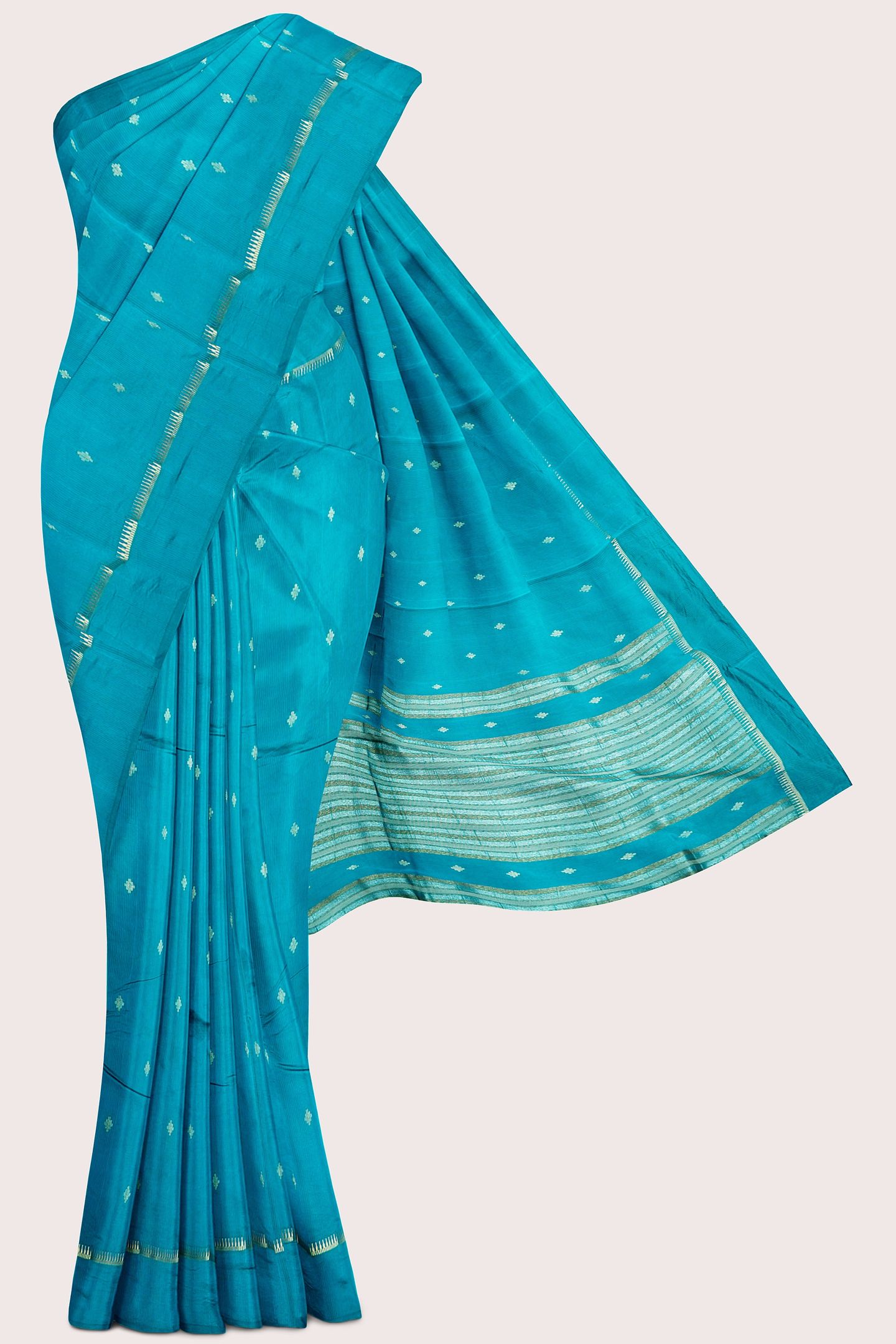 Soft Tussar Silk Gold Zari Weaving And Butta Rama Green Saree
