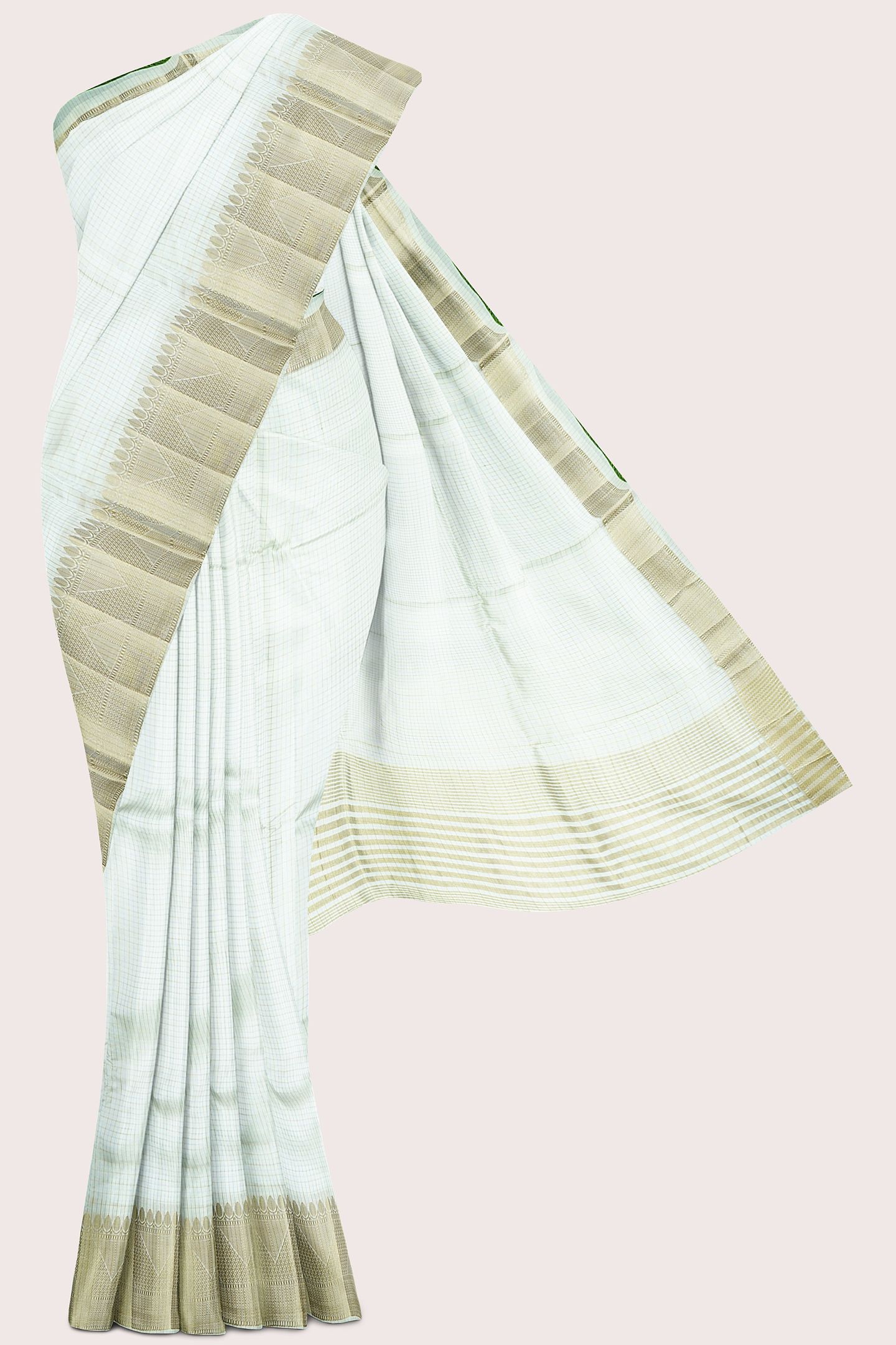Fancy Gadi Silk Silver And Gold Zari Checks Design Half White Saree