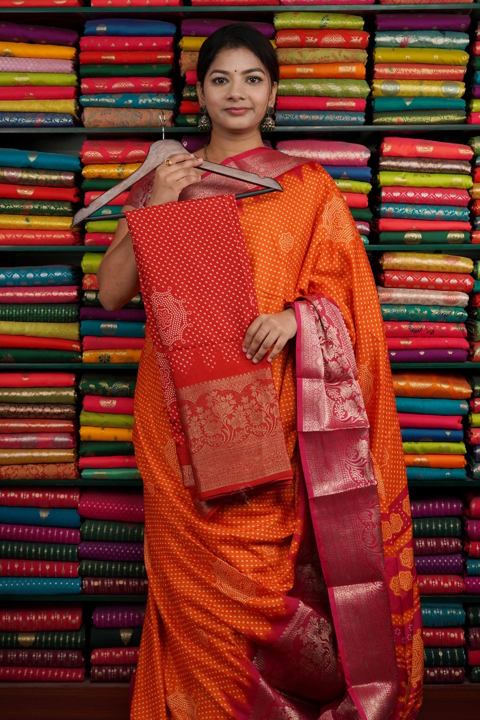 Soft Silk Bandini Print Red Saree