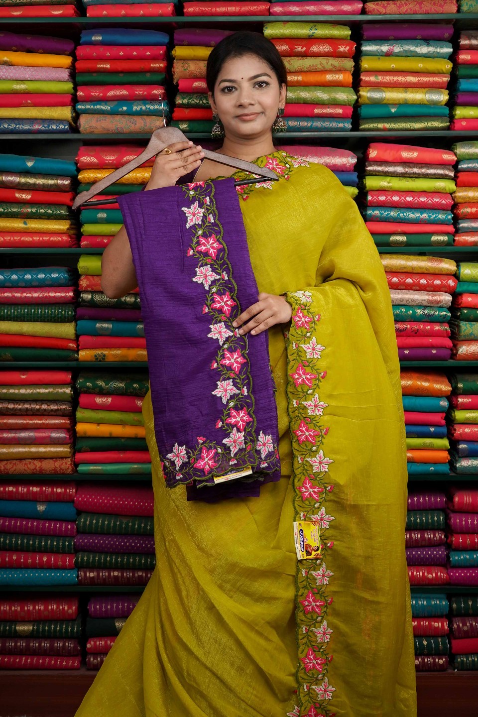 Space Silk Cut Work Embroidery Purple Saree