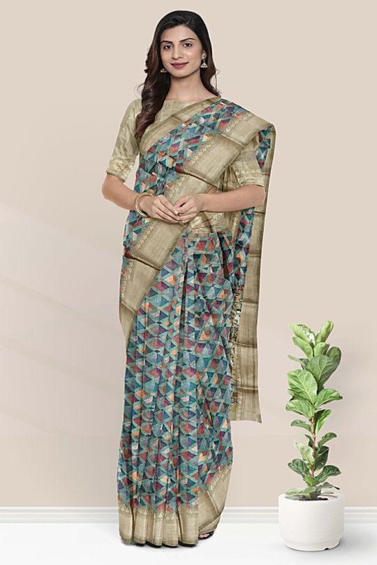 Jute Silk Digital Print Pista Green Saree