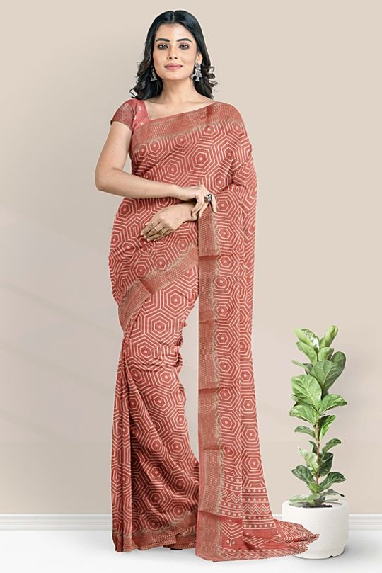 Handloom Bright Peach Banarasi Saree With All Over Mughal Booti Design –  WeaverStory