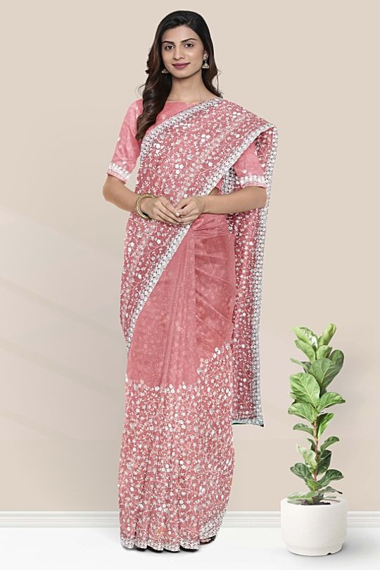 fcity.in - Gaudani Impex Shimmer Georgete Saree With Netted Worked Blouse /