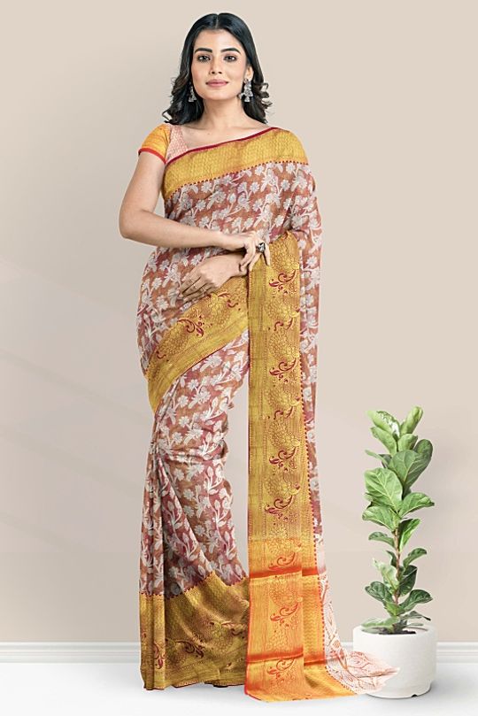 Semi Kanjivaram Bird Design Pink Saree