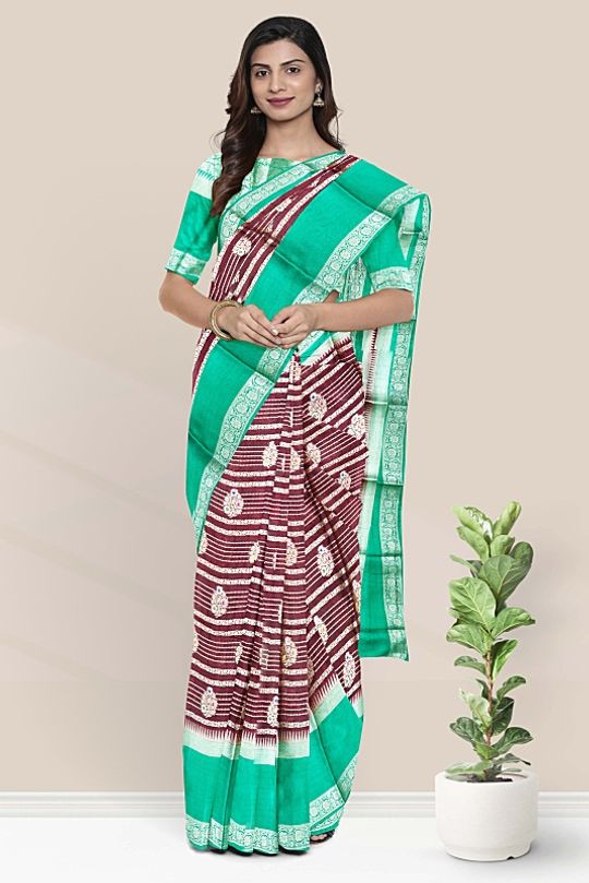 BEAUTIFUL RED GREEN MEENA WORK DUPION BANARASI SILK SAREE – Weavekala