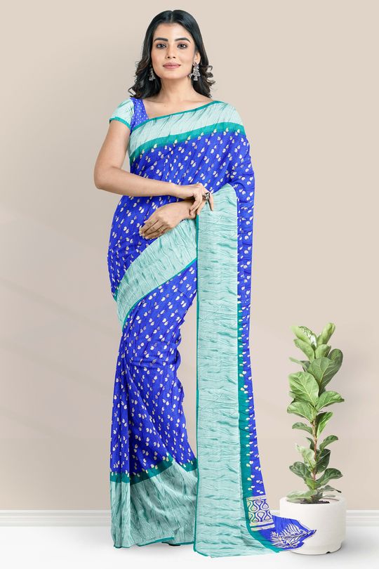 Buy Reception Wear Rama Blue Georgette Silk Embroidery Work Saree Online