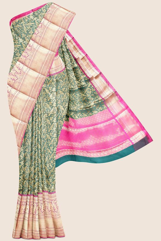 Refreshing Green Soft Silk Saree With Gorgeous Blouse Piece