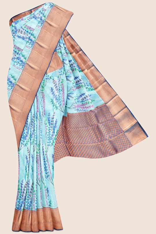 Ocean Blue Digital Print Saree | Saree, Printed sarees, Saree designs