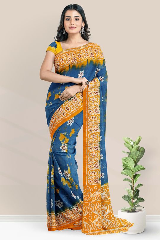 Orange saree with dark blue border - Sri Kumaran Stores