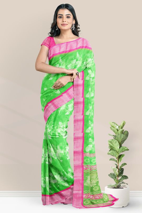 Designer Cotton Silk Green Pink Saree in Gwalior at best price by Vastrame  - Justdial