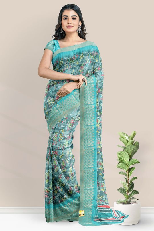 Chitrangada Pink Floral Print Chiffon Saree With Blouse - Jhanvi Fashions