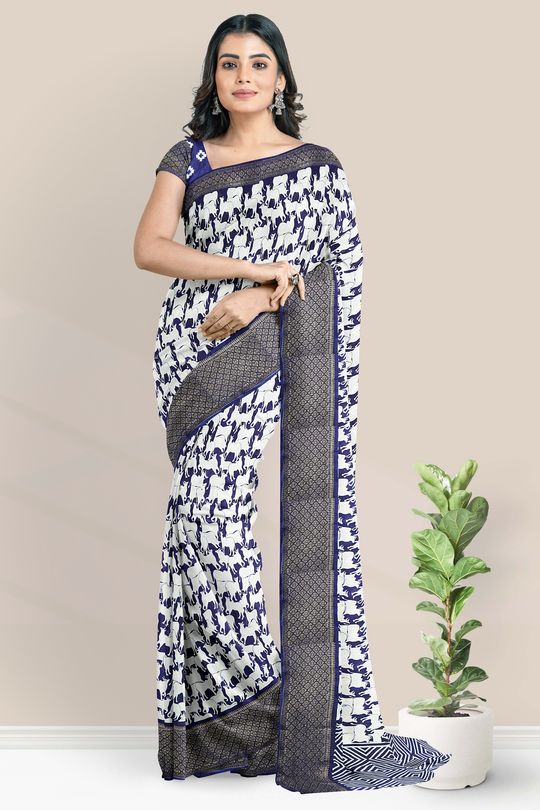 Block Printed Chanderi Saree with Blouse – Ramanika