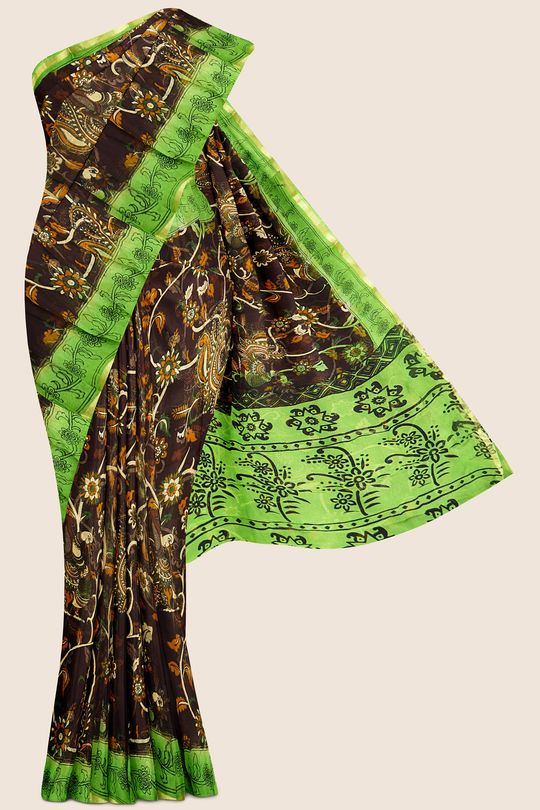 Royal Blue Chiffon Saree with Kalamkari Designs