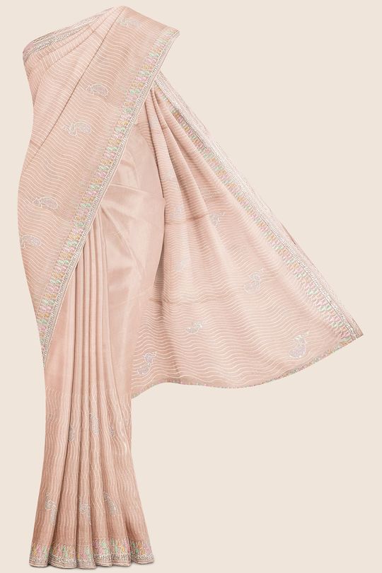 Embroidered Shimmer Georgette Saree in Old Rose : SFVA3504