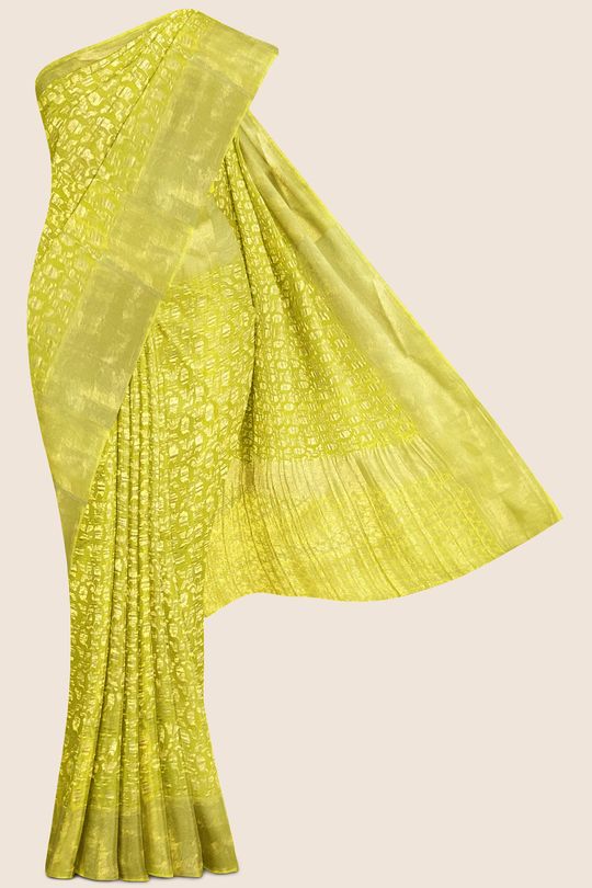 Satrani Neon Green Woven Saree With Unstitched Blouse